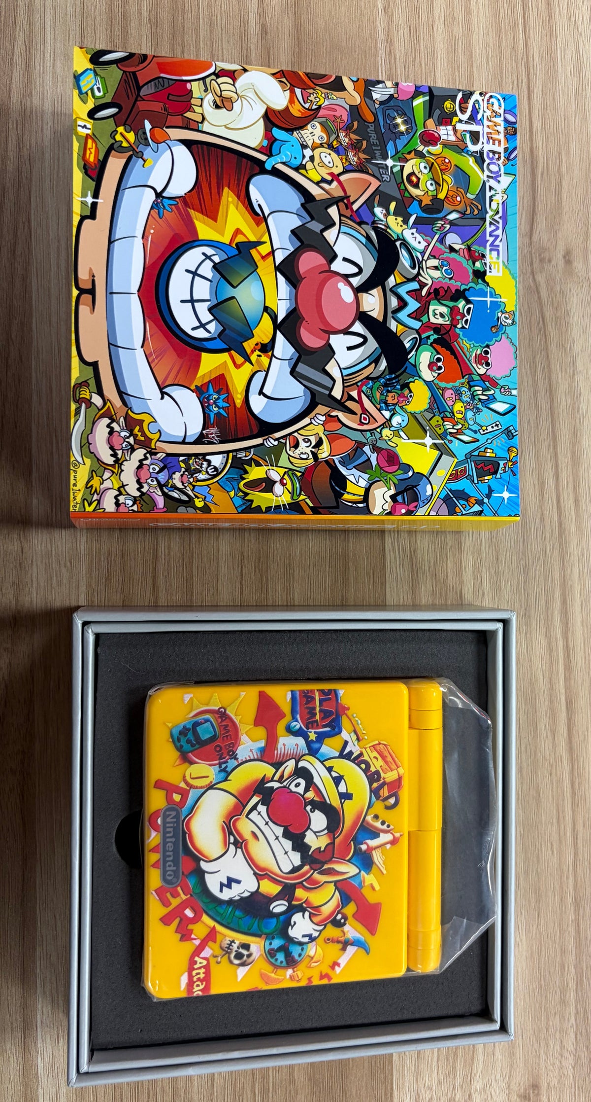 Nintendo Game Boy Advance SP (GBA SP) Custom Wario Backlit Handheld Console