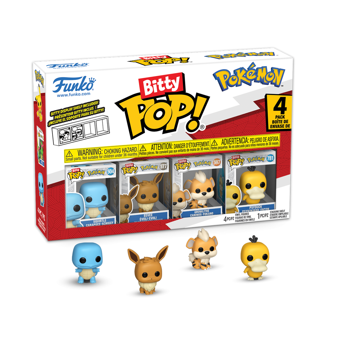 Funko Bitty Pop! Pokemon - Squirtle, Eevee, Growlithe, Psyduck