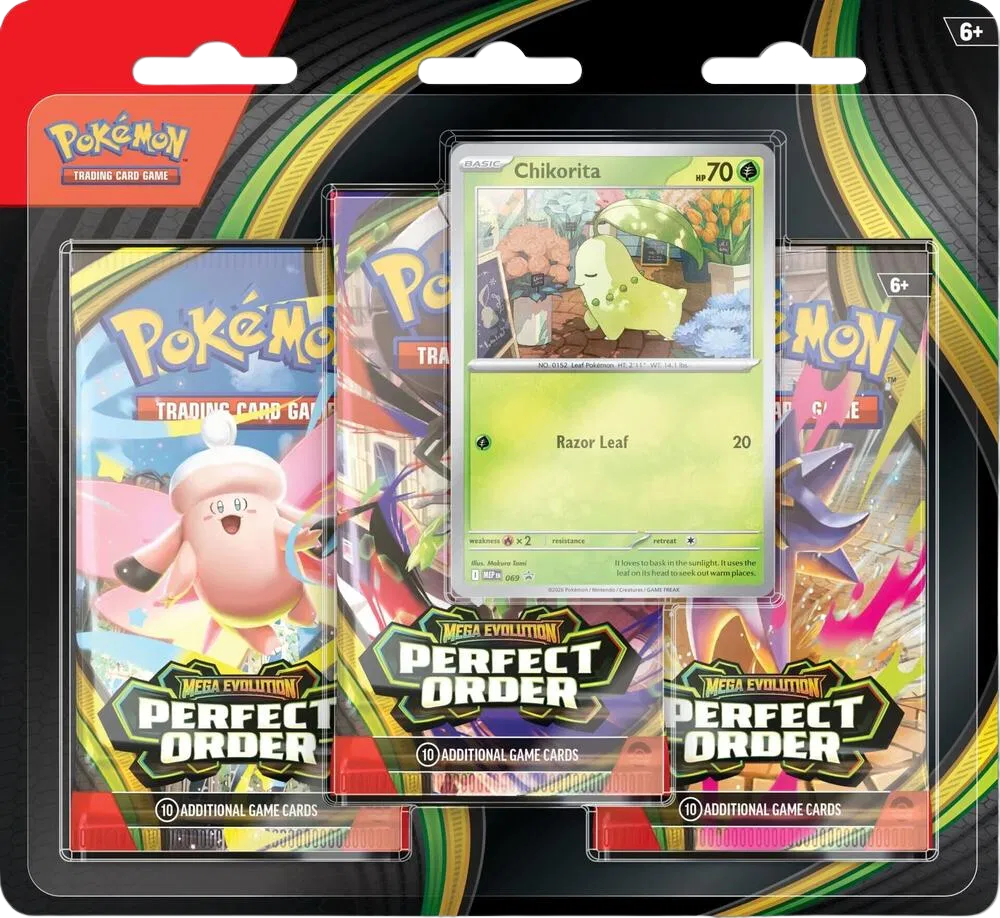 Pokemon-Perfect Order 3 Pack Blister (Chikorita)