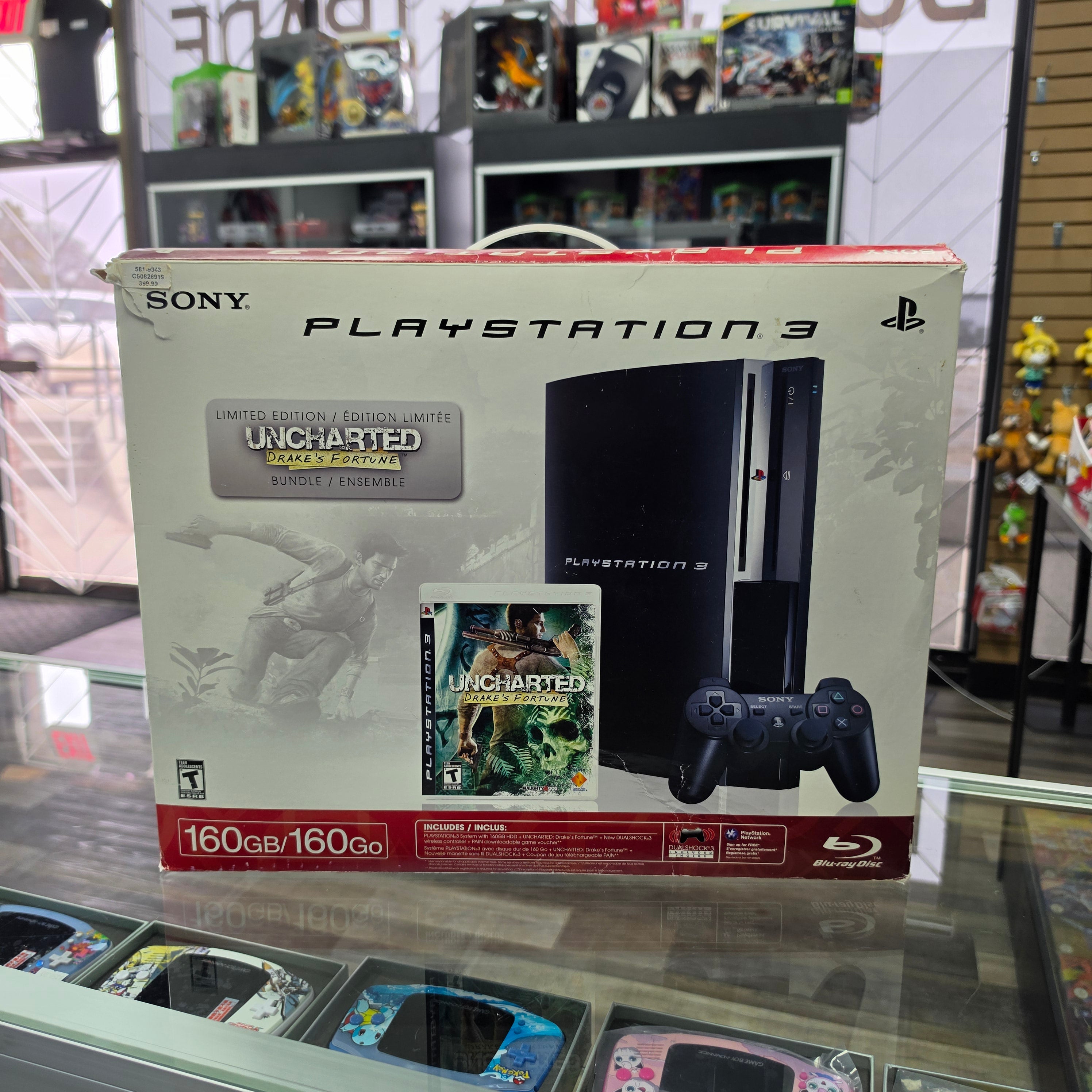 Sony PlayStation 3 PS3 160 GB Black Fat Console Bundle With Box w Uncharted