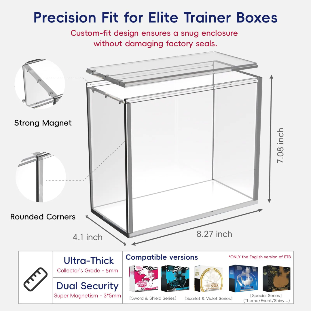 Pokemon Elite Trainer Box Premium Acrylic Display Case - Magnetic Lid