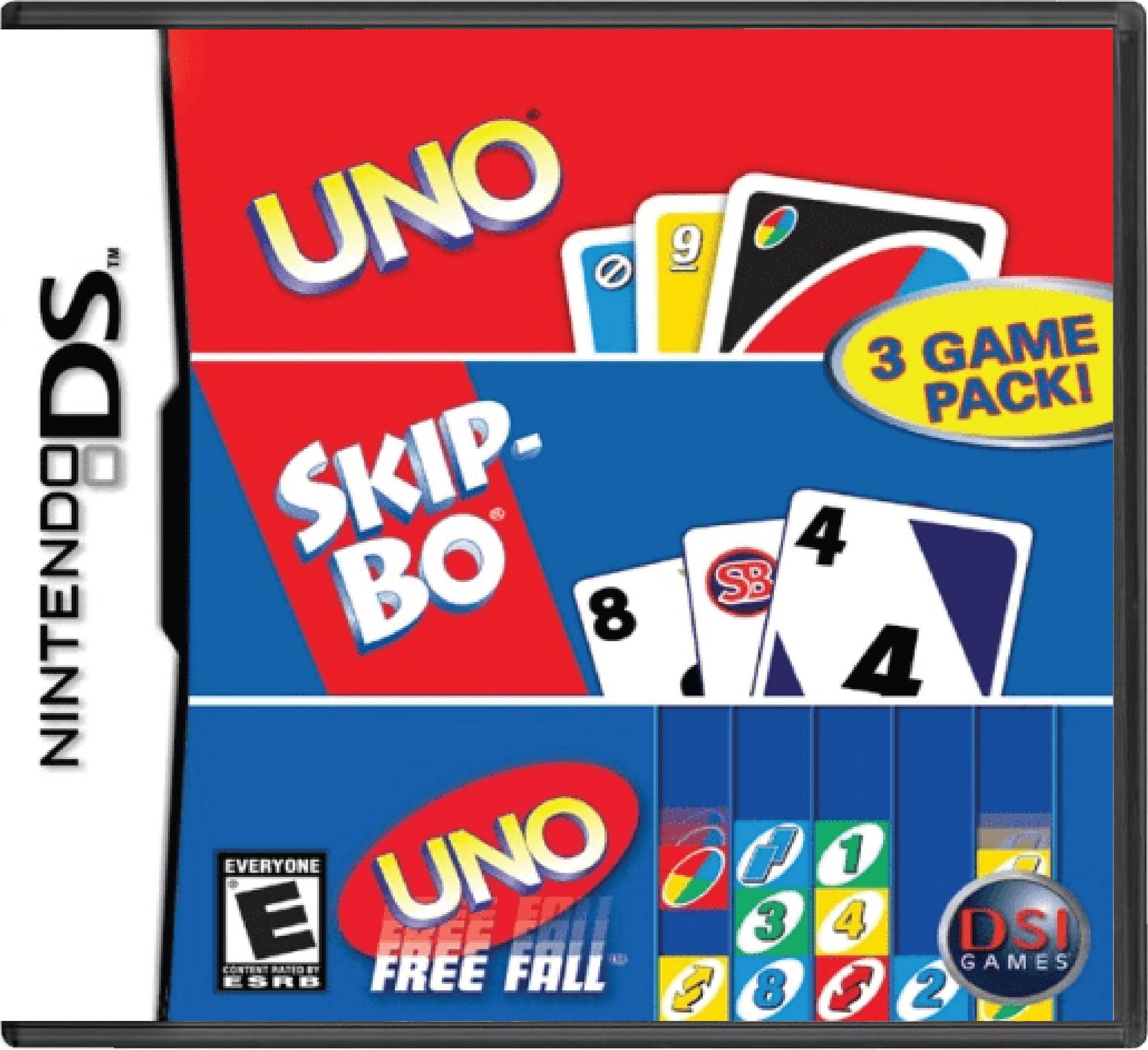 3 Game Pack Uno + Skipbo + Free Fall for Nintendo DS TVGC