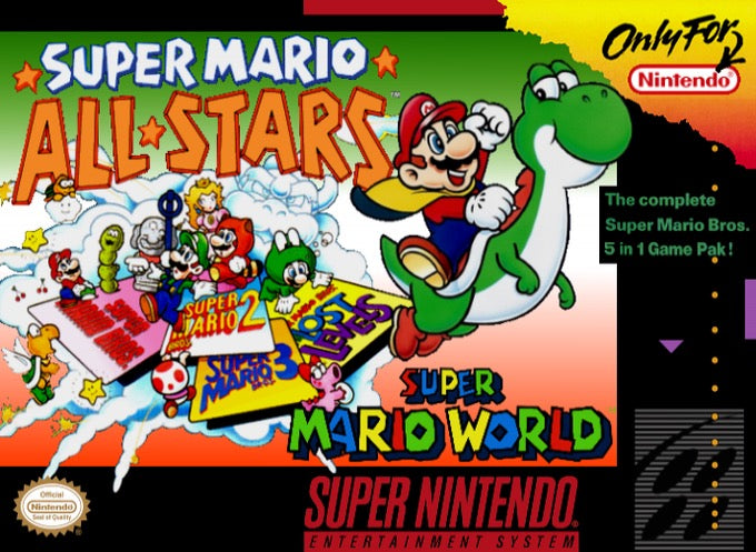 Super Mario All-stars and Super Mario World Cover Art