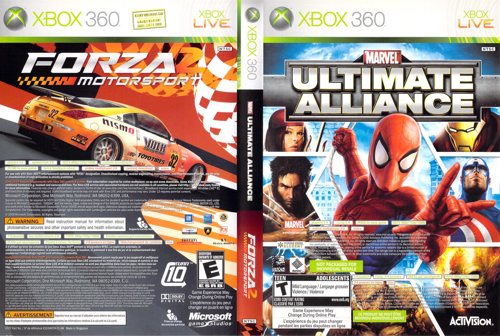 Marvel Ultimate Alliance / Forza 2 - Double Pack- Microsoft Xbox 360