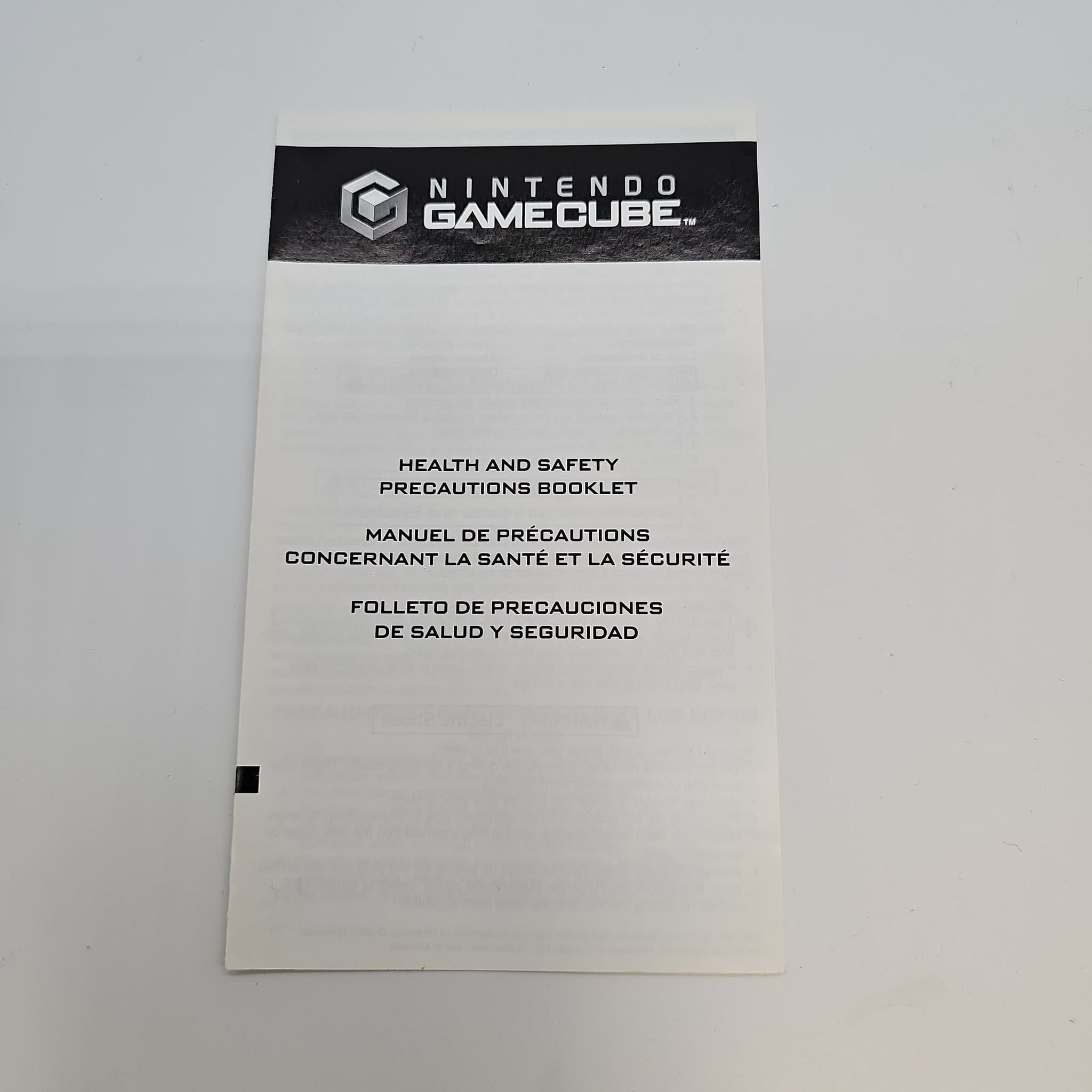 Nintendo Gamecube Precautions Booklet