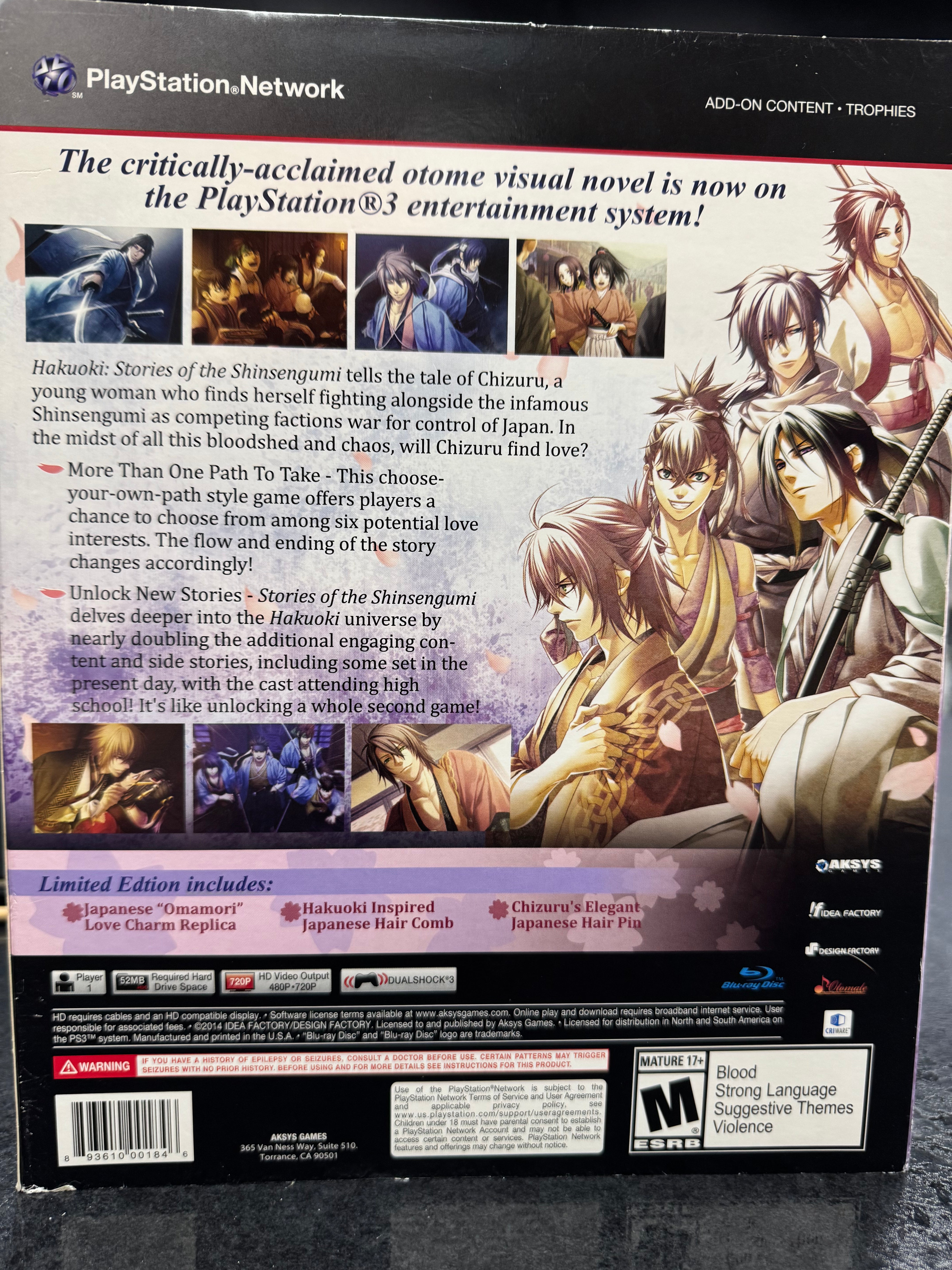 Hakuoki: Stories of the Shinsengumi [Limited Edition] - Sony PlayStation 3 (PS3) (Copy)