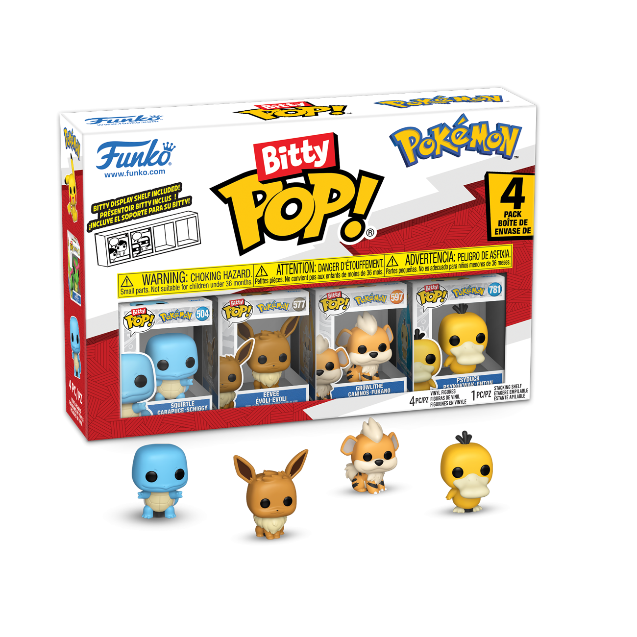 Funko Bitty Pop! Pokemon - Squirtle,  Eevee, Growlithe, Psyduck