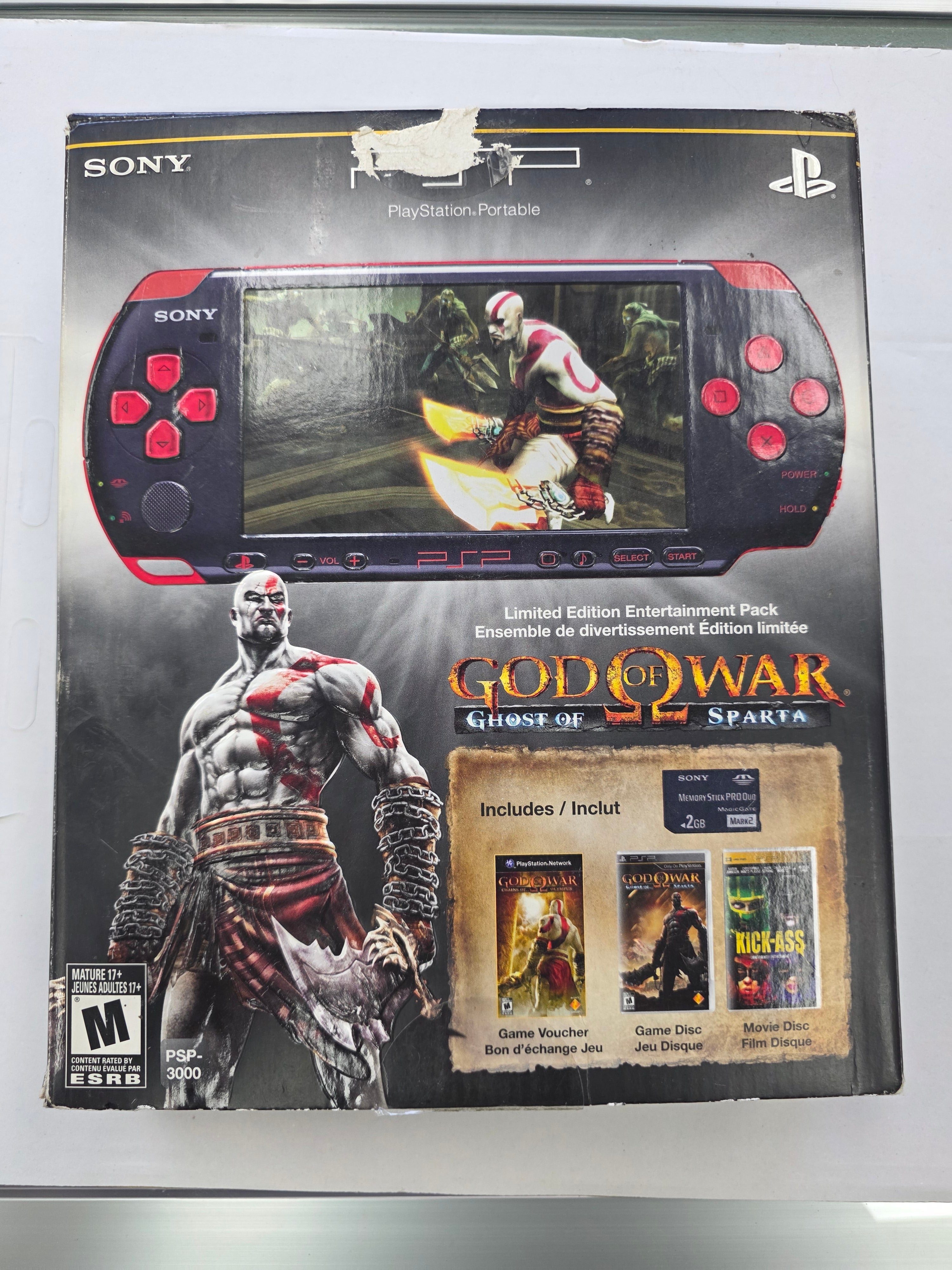 In Box Sony PlayStation Portable PSP God of War Edition Black/Red Model 3000 Handheld Console