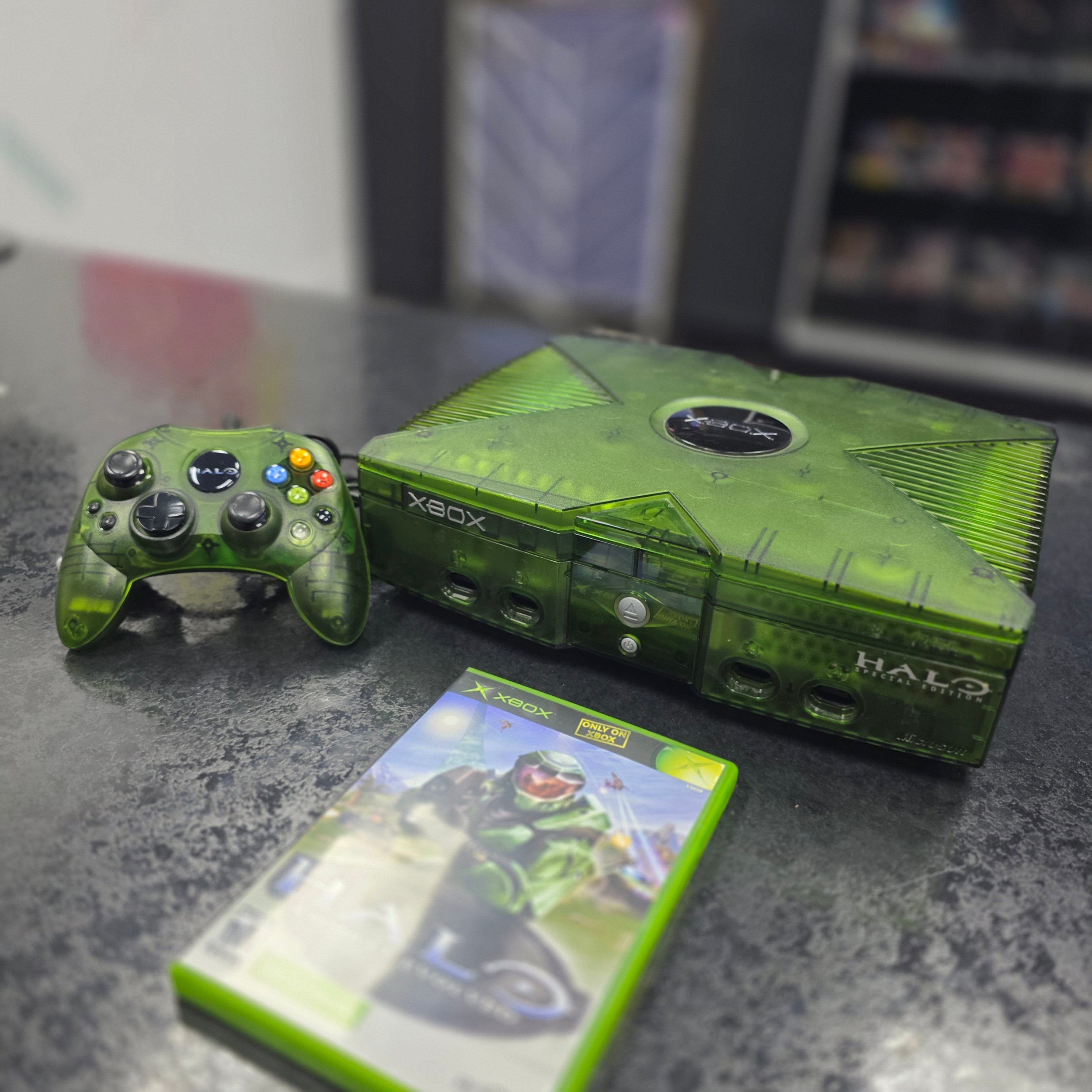 Microsoft Original OG Xbox Halo Edition Green Clear Console Bundle
