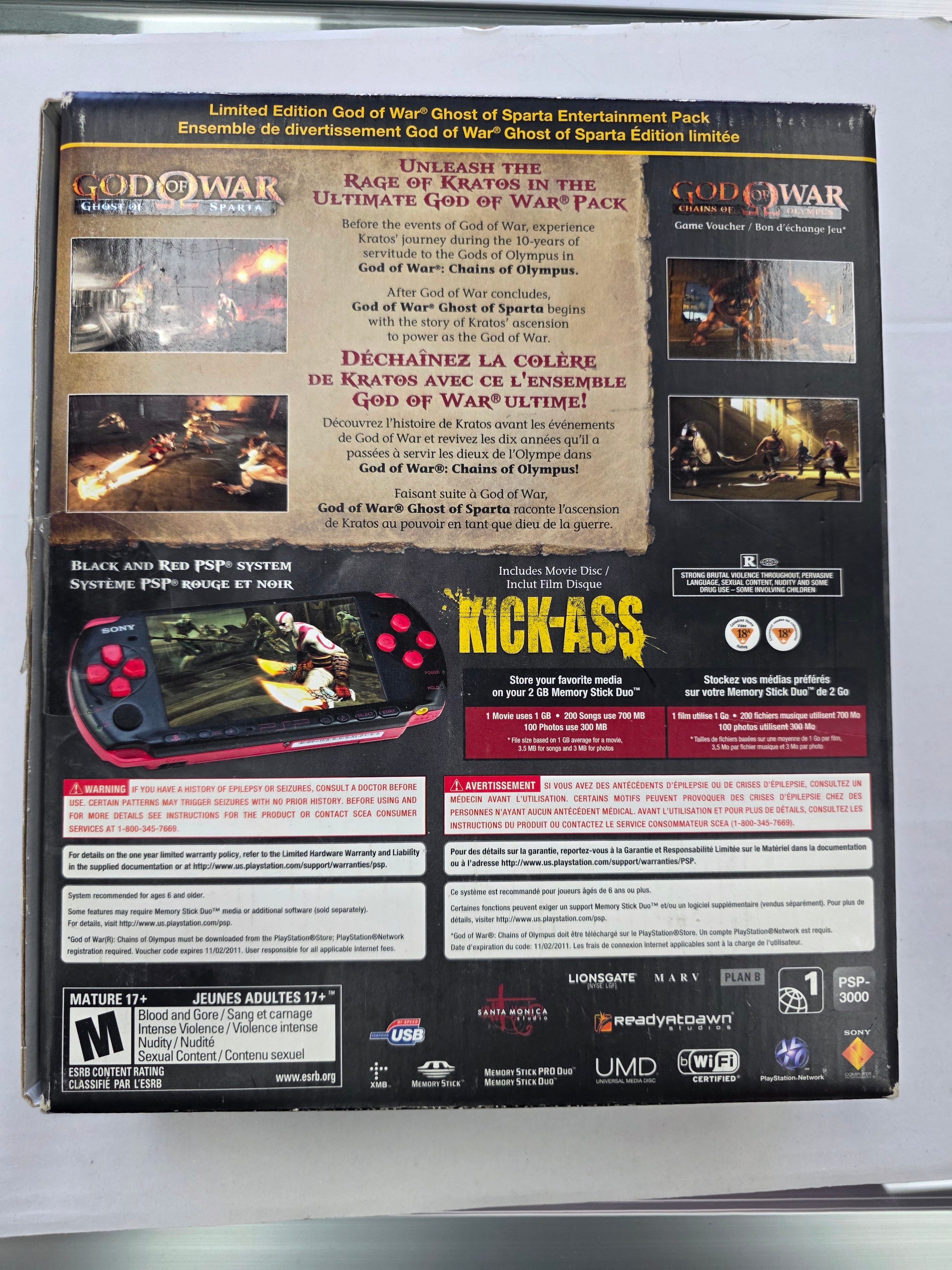 In Box Sony PlayStation Portable PSP God of War Edition Black/Red Model 3000 Handheld Console