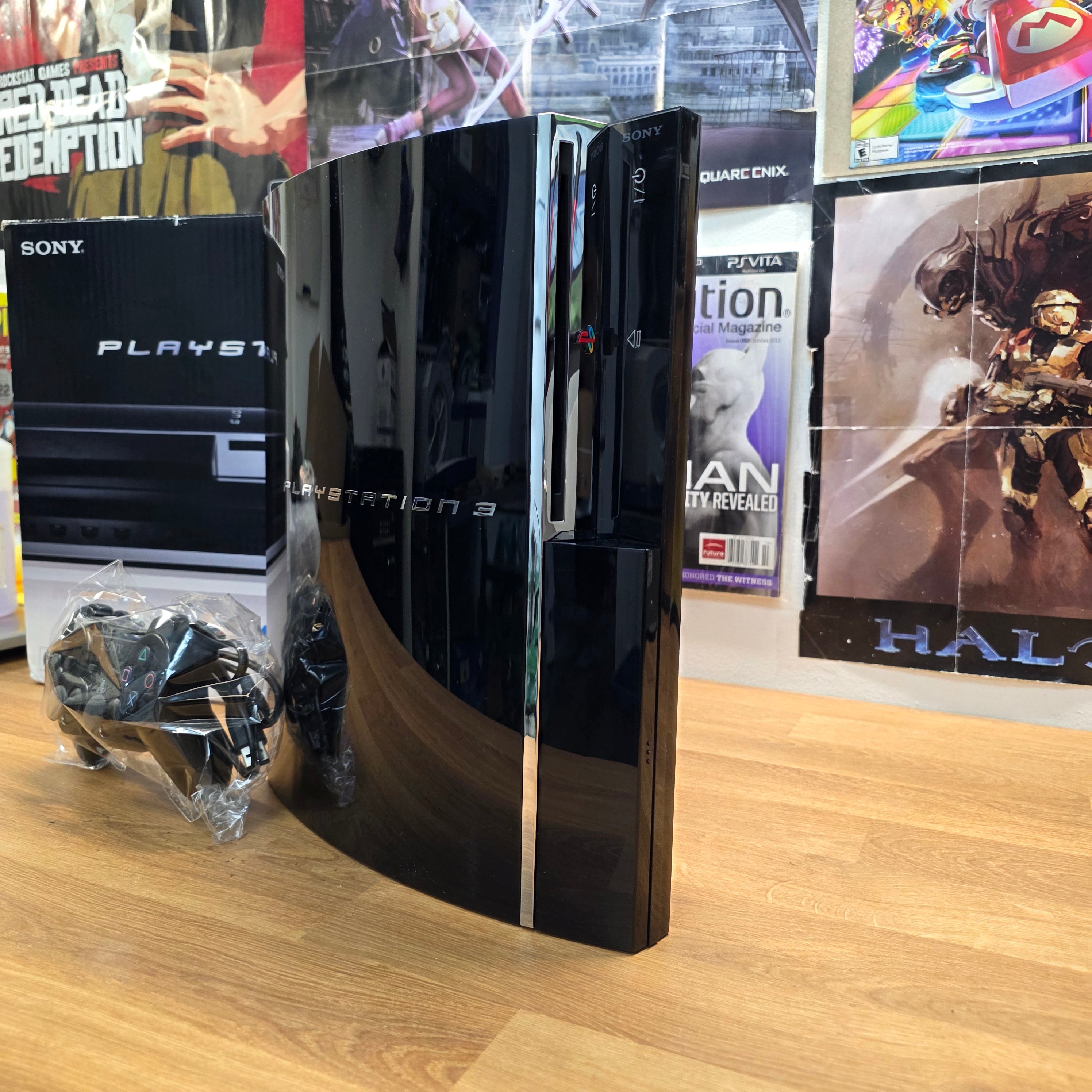 Sony PlayStation 3 PS3 A01 Piano Black Fat Console Bundle Backwards Compatible With Box