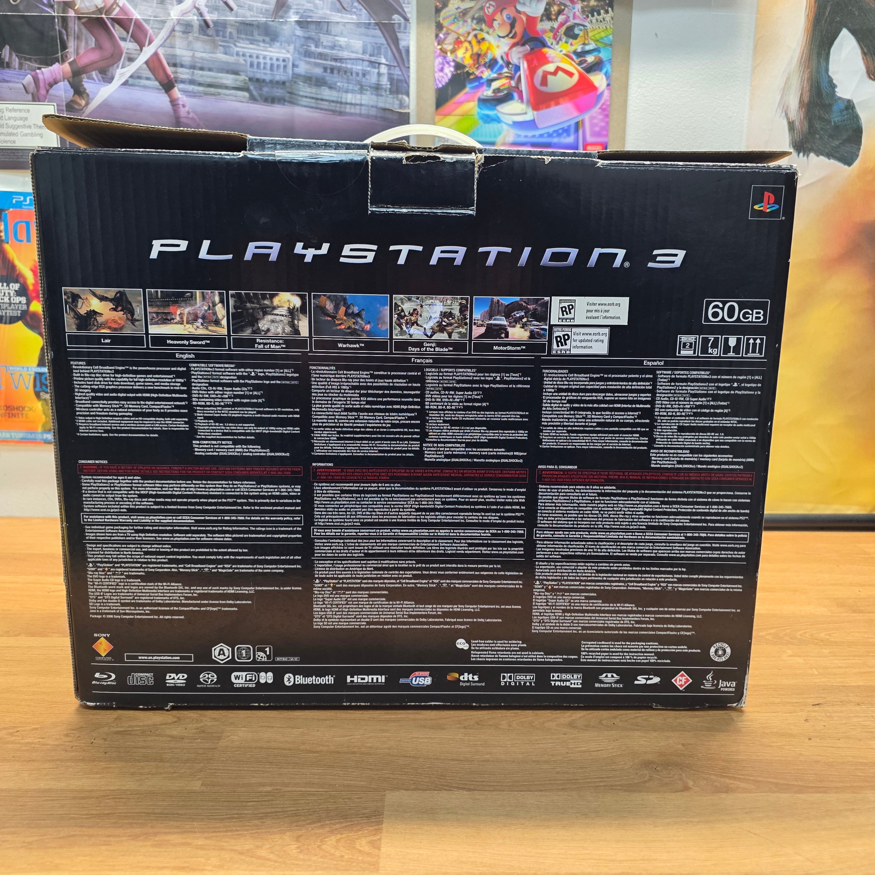 Sony PlayStation 3 PS3 A01 Piano Black Fat Console Bundle Backwards Compatible With Box