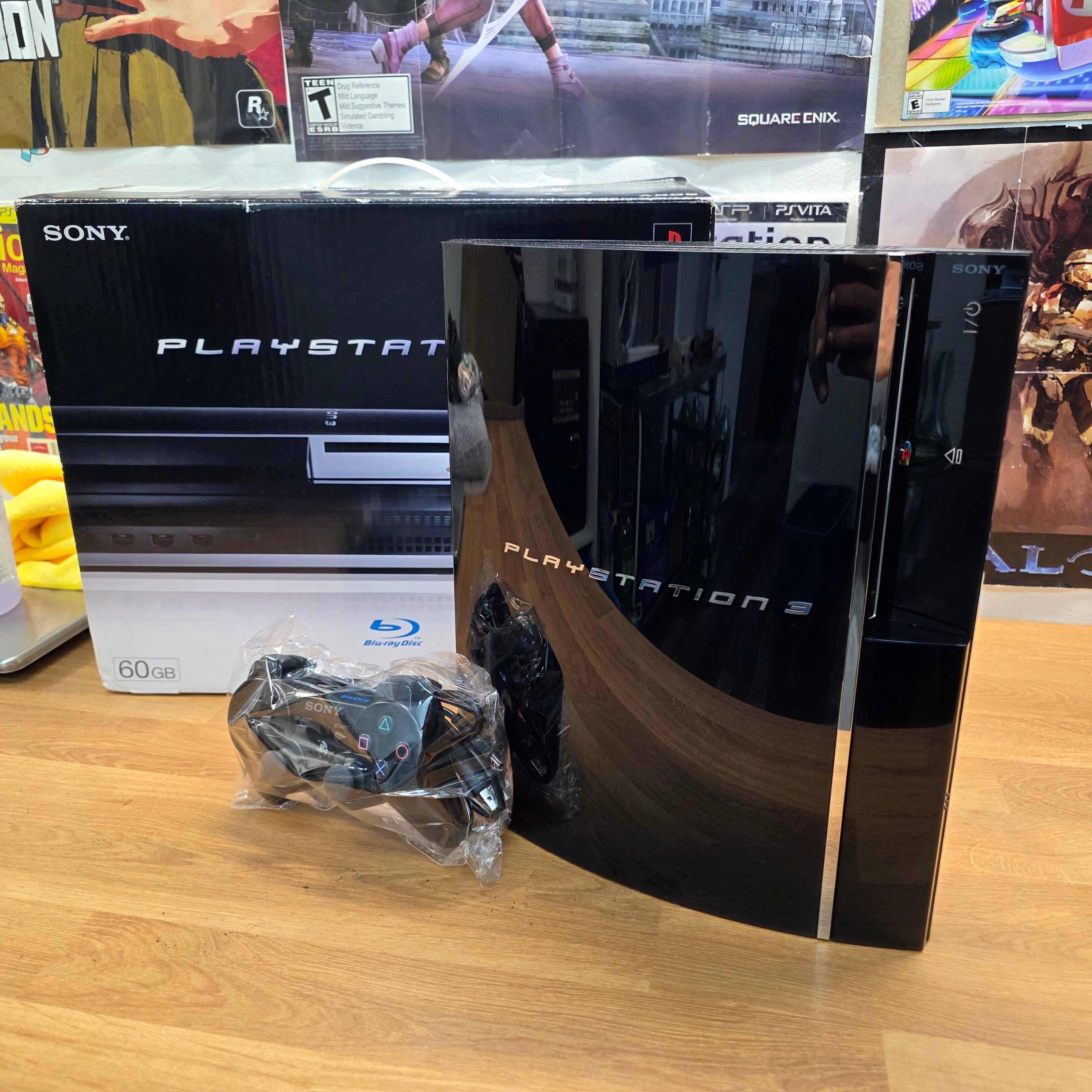 Sony PlayStation 3 PS3 A01 Piano Black Fat Console Bundle Backwards Compatible With Box