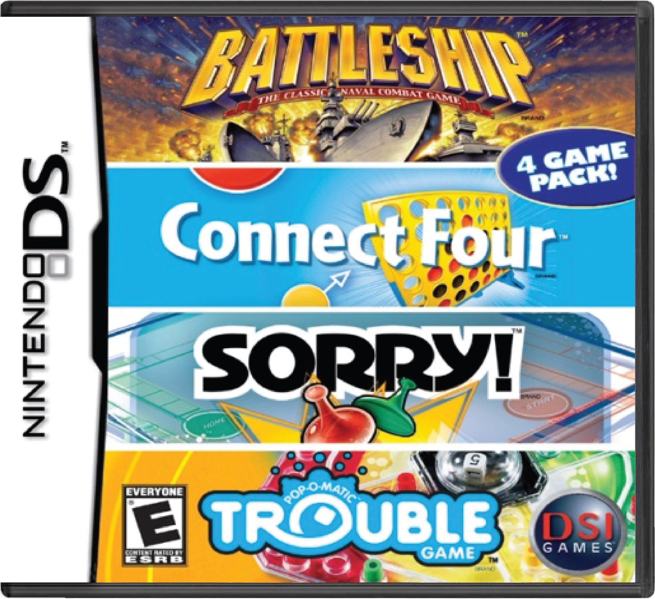 4 Game Pack Battleship + Connect Four + Sorry + Trouble Cover Art
