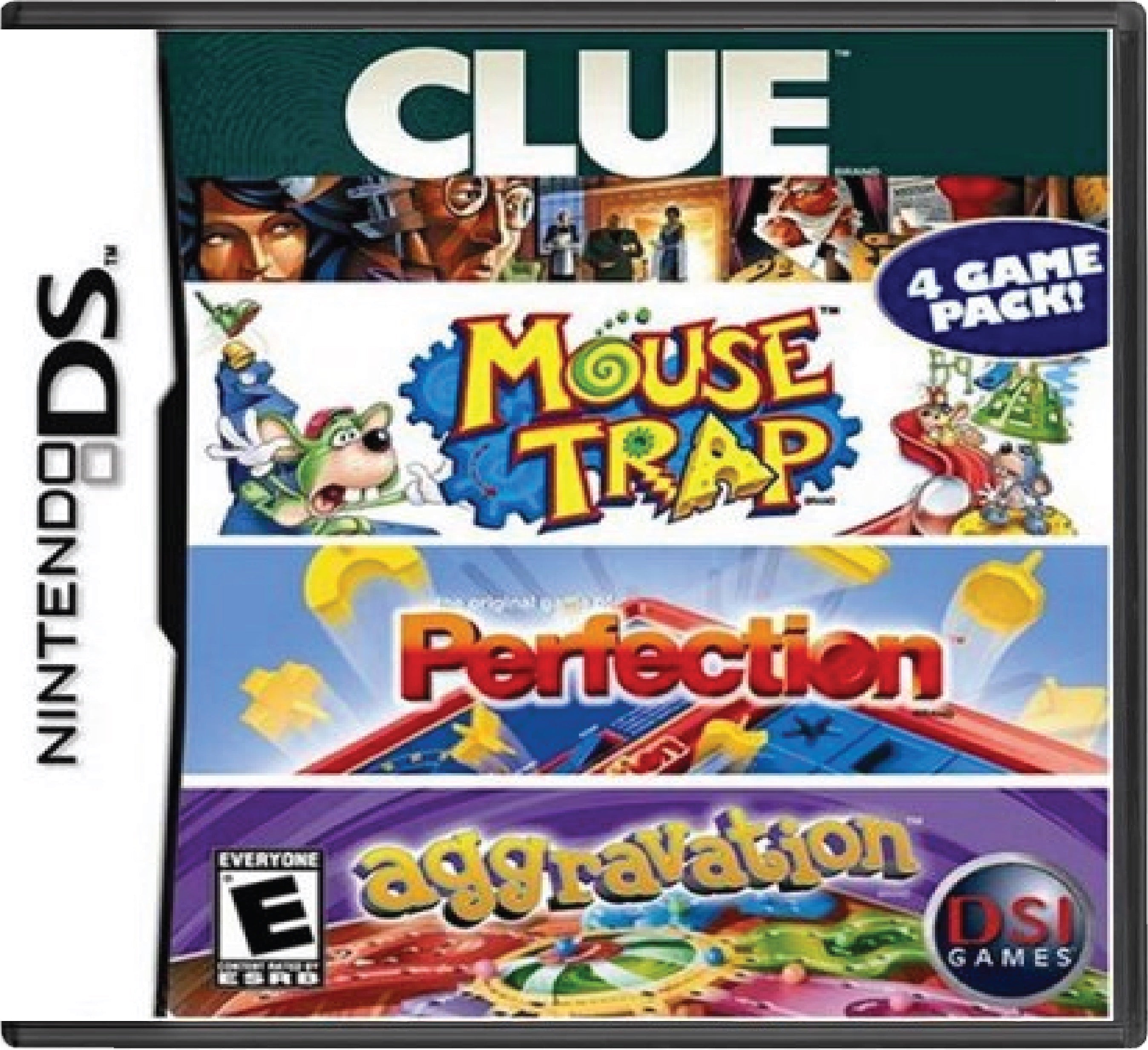 4 Game Pack Clue + Aggravation + Perfection + Mouse Trap Cover Art